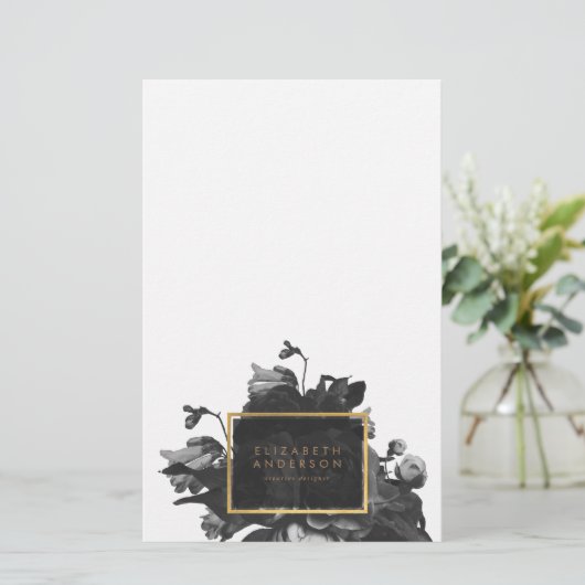Black Gold Rose Bouquet Briefpapier (Staand voorkant)