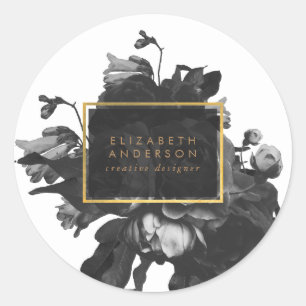 Black Gold Rose Bouquet Business Ronde Sticker