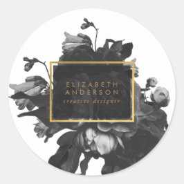 Black Gold Rose Bouquet Business Ronde Sticker