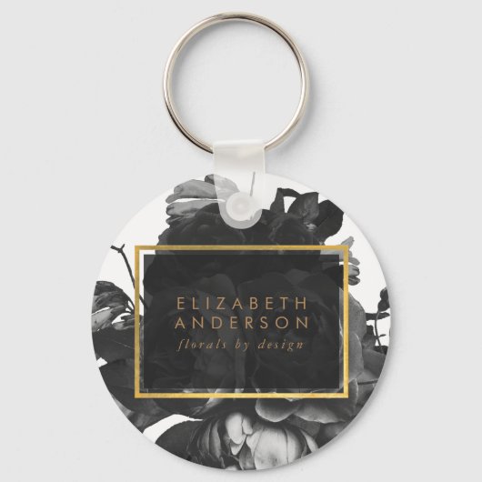 Black Gold Rose Bouquet Merch Business Sleutelhanger (Voorkant)