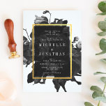 Black Gold Rose Bouquet Wedding Invitation Kaart<br><div class="desc">Bohemiaanse boho Wedding themed. Antiek zwarte rozen en ondoorzichtige marinebekledingsachtergrond met een Gold Lijst. Mooie donkerzwarte/grijze/witte kleuren. Ook verkrijgbaar in opties voor zilver en roos goud.</div>