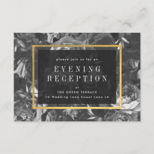 Black Gold Rose Bouquet Wedding Reception Card Informatiekaartje (Voorkant)