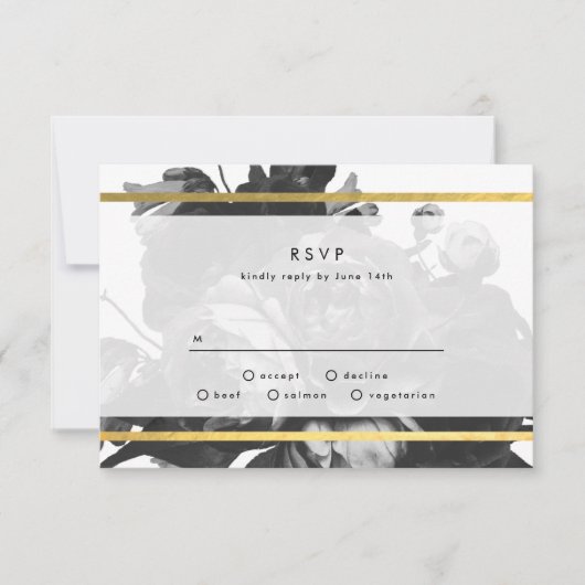 Black Gold Rose Bouquet Wedding RSVP-kaart RSVP Kaartje (Voorkant)
