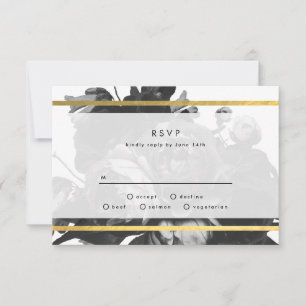 Black Gold Rose Bouquet Wedding RSVP-kaart RSVP Kaartje