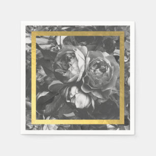 Black Gold Rose Bouquet Wedding Table Napkins Servet