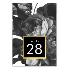Black Gold Rose Bouquet Wedding Table Numbers Kaart