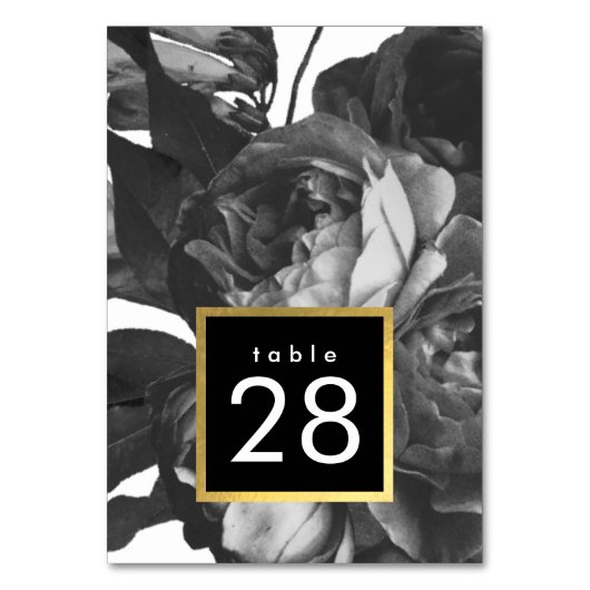 Black Gold Rose Bouquet Wedding Table Numbers Kaart (Voorkant)