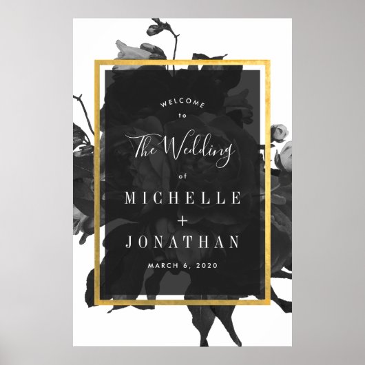 Black Gold Rose Bouquet Wedding Welcome Poster (Voorkant)