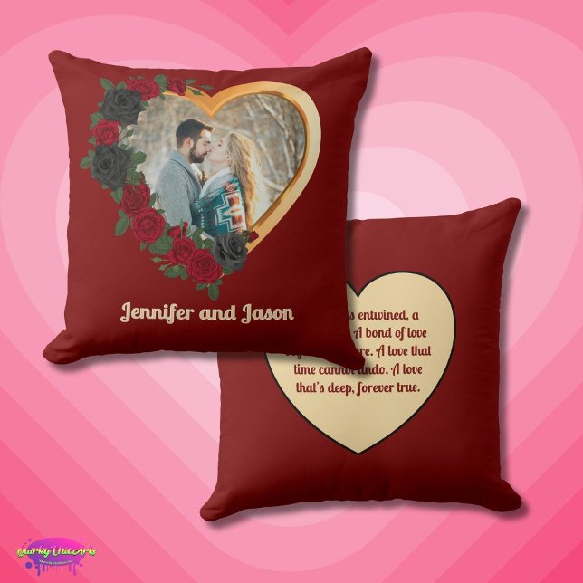 Black & Gold Roses, Gold Heart Photo Frame Kussen (Creator heeft geüpload)