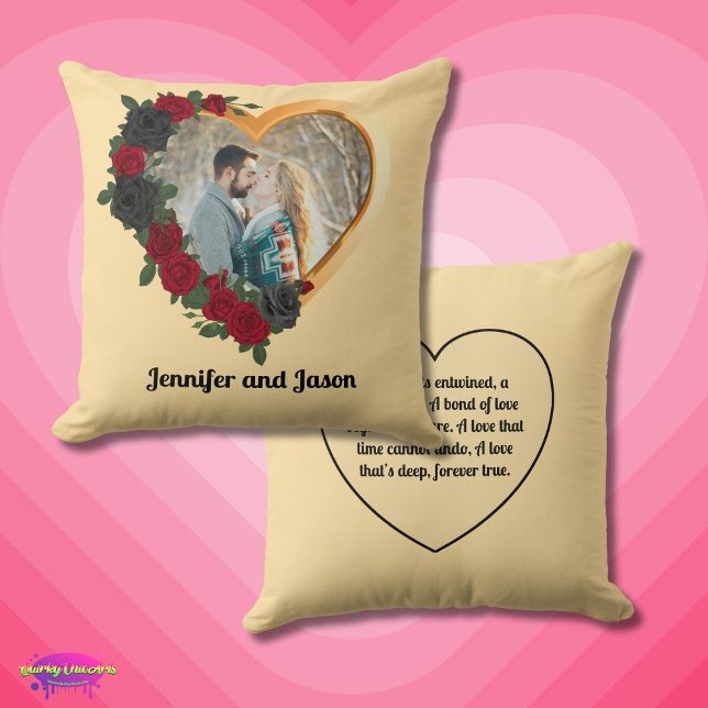 Black & Gold Roses, Gold Heart Photo Frame Kussen (Creator heeft geüpload)