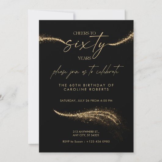 Black & Gold Royal 60th Birthday Invitation   Kaart (Voorkant)