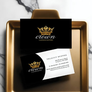 Black & Gold Royal Floral & Foliage Crown Logo Visitekaartje