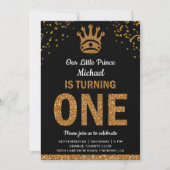 Black Gold Royal Prince First Birthday Invitation Kaart (Voorkant)