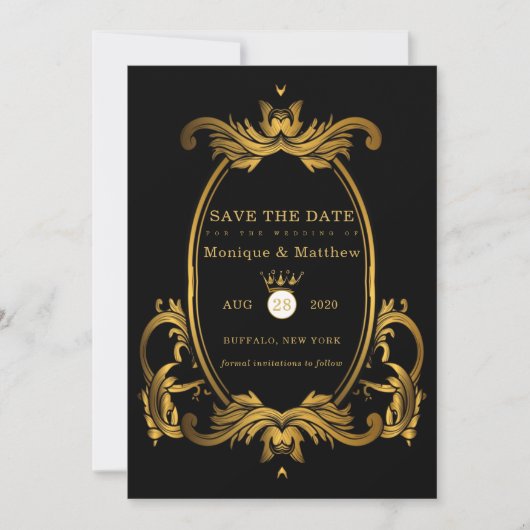 Black Gold Royal Wedding Save the Date Kaarten (Voorkant)