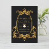 Black Gold Royal Wedding Save the Date Kaarten (Staand voorkant)