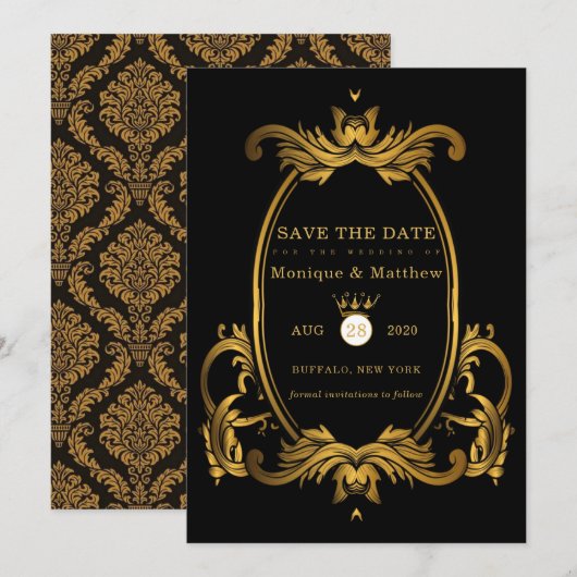 Black Gold Royal Wedding Save the Date Kaarten (Voorkant / Achterkant)