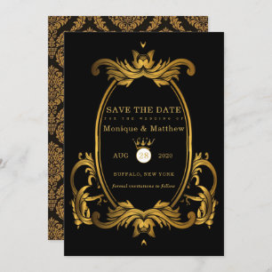 Black Gold Royal Wedding Save the Date Kaarten