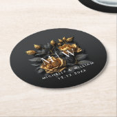Black Gold Rozen Gothic Monogram Weddenschap Ronde Kartonnen Onderzetter (Gebogen)