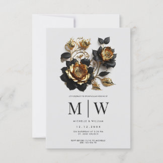 Black Gold Rozen Gothic Wedding Kaart