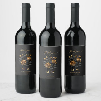 Black Gold Rozen Gothic Wedding Wijn Etiket