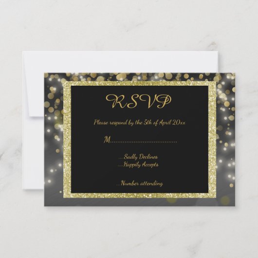 Black Gold Rsvp-reactiekaart bruiloft RSVP Kaartje (Voorkant)
