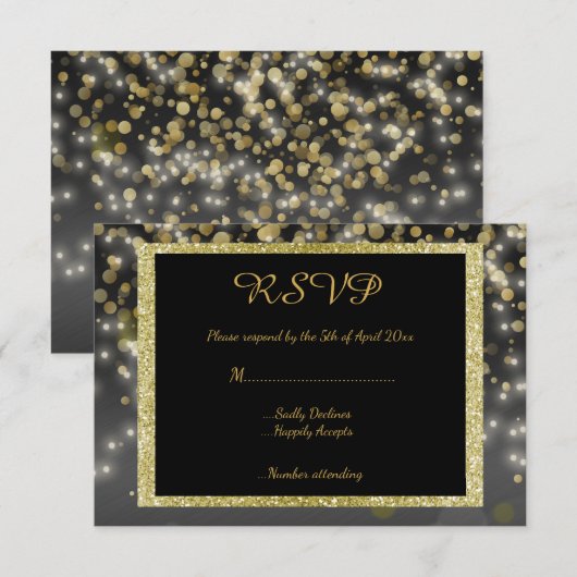 Black Gold Rsvp-reactiekaart bruiloft RSVP Kaartje (Voorkant / Achterkant)