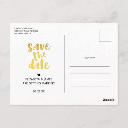 Black Gold Rustic Modern Save the Date Photo Briefkaart (Achterkant)