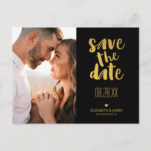 Black Gold Rustic Modern Save the Date Photo Briefkaart (Voorkant)