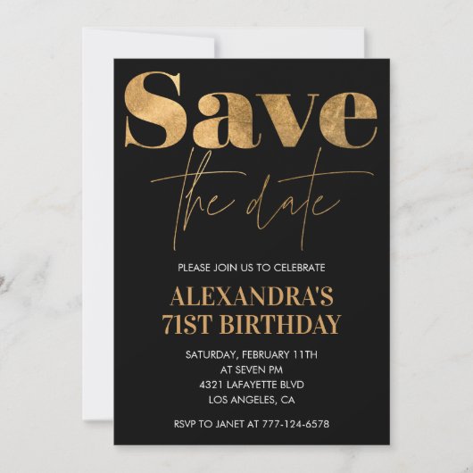 Black Gold Save the date 71e verjaardag Kaart (Voorkant)