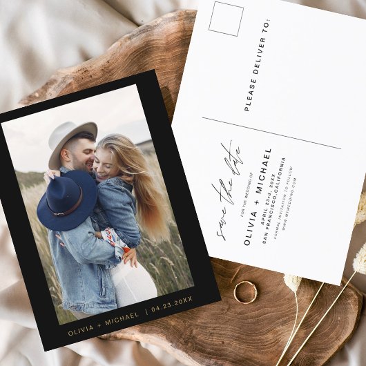 Black Gold Save the Date Briefkaart Photo Minimali