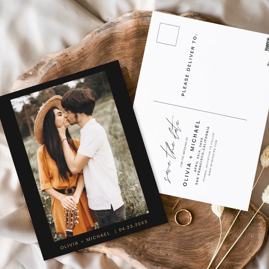 Black Gold Save the Date Briefkaart Photo Minimali
