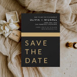 Black Gold Save the Date Elegant Gold<br><div class="desc">Wedding Elegant Black en Gold Save the Date Cards. Sparen de kaarten van de Datum bevatten een moderne hand geschreven kromme manuscripttypografie die elegant,  eenvoudig en modern zijn om na u minimalistische eenvoudige trouwdag te gebruiken viering.</div>
