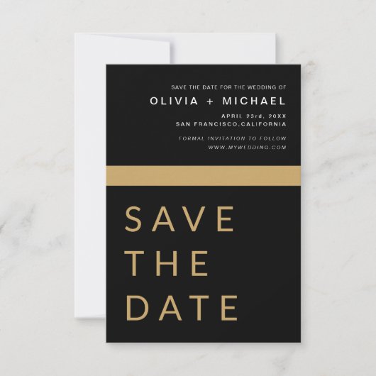 Black Gold Save the Date Elegant Gold (Voorkant)