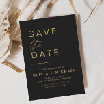 Black Gold Save the Date Elegant Minimalist Script<br><div class="desc">Wedding Elegant Black en Gold Save the Date Cards. Sparen de kaarten van de Datum bevatten een moderne hand geschreven kromme manuscripttypografie die elegant,  eenvoudig en modern zijn om na u minimalistische eenvoudige trouwdag te gebruiken viering.</div>
