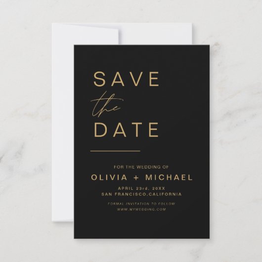Black Gold Save the Date Elegant Photo Minimalist (Voorkant)