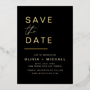 Black Gold Save the Date Elegant Photo Minimalist Folie Uitnodiging