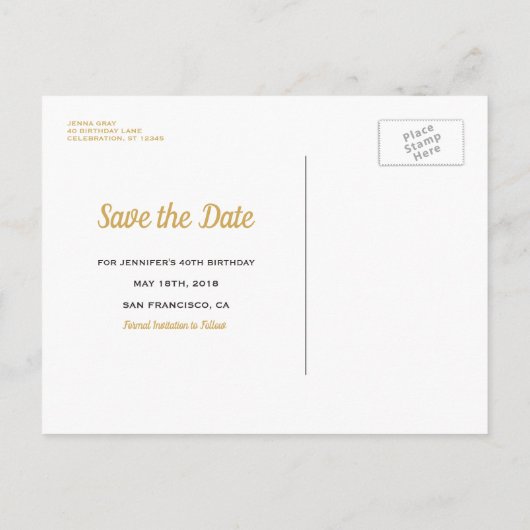 Black Gold Save the Date Elegant Verjaardagsfeest Aankondigingskaart (Achterkant)
