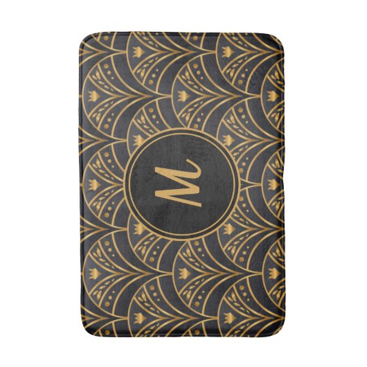 Black Gold Scallop Pattern Art Deco Monogram Badmat (Voorkant Verticaal)