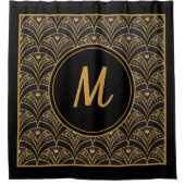 Black Gold Scallop Pattern Art Deco Monogram Douchegordijn (Voorkant)