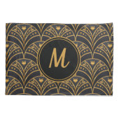 Black Gold Scallop Pattern Art Deco Monogram Kussensloop (Achterkant)