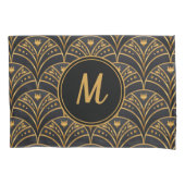 Black Gold Scallop Pattern Art Deco Monogram Kussensloop (Voorkant)