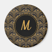 Black Gold Scallop Pattern Art Deco Monogram Magneet (Voorkant)