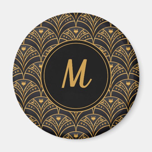 Black Gold Scallop Pattern Art Deco Monogram Magneet (Voorkant)