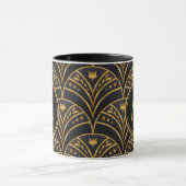 Black Gold Scallop Pattern Art Deco Monogram Mok (Midden)