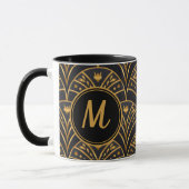 Black Gold Scallop Pattern Art Deco Monogram Mok (Links)