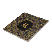 Black Gold Scallop Pattern Art Deco Monogram Tegeltje (Zijkant)