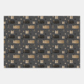 Black Gold Scandinavian Kerstmis op Black Inpakpapier Vel (Voorkant)