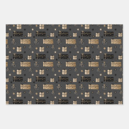 Black Gold Scandinavian Kerstmis op Black Inpakpapier Vel