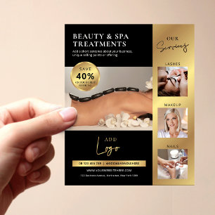 Black & Gold schoonheidssalon Spa Logo Marketing Flyer