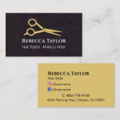 Black Gold Scissor Modern Hair Stylist - Makeup Visitekaartje (Voorkant / Achterkant)